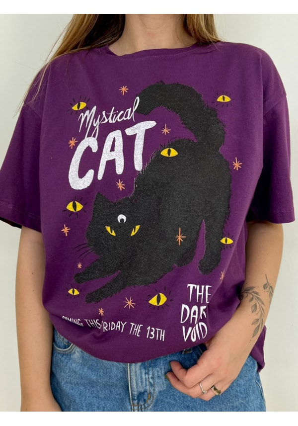 Camiseta Mystical Cat - Roxa