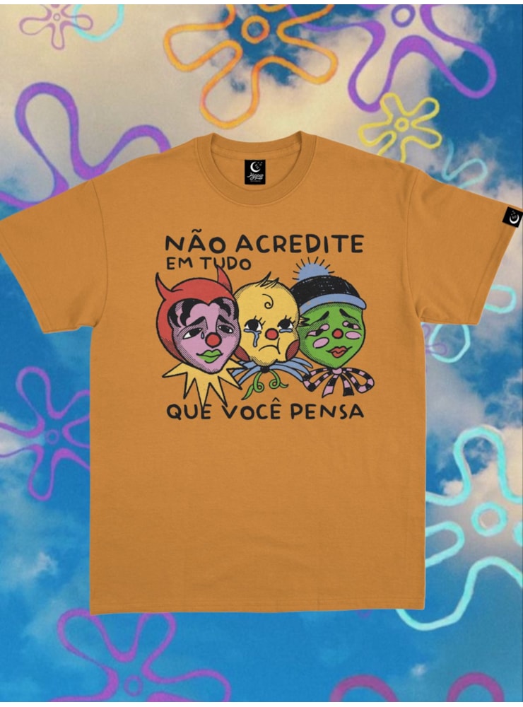 Camiseta Não acredite em tudo - Caramelo — imagem 1
