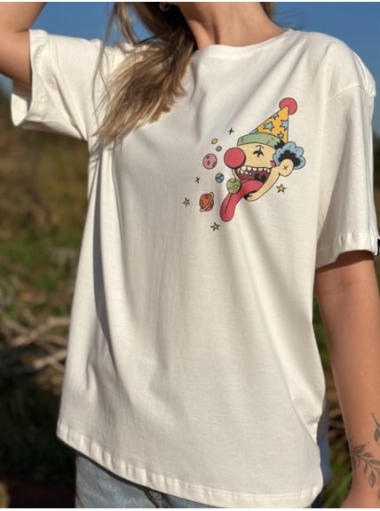 Camiseta Palhaço Astral - Off-White - Frente e Verso