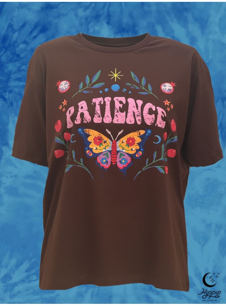 Camiseta Patience Floral - Marrom — imagem 1