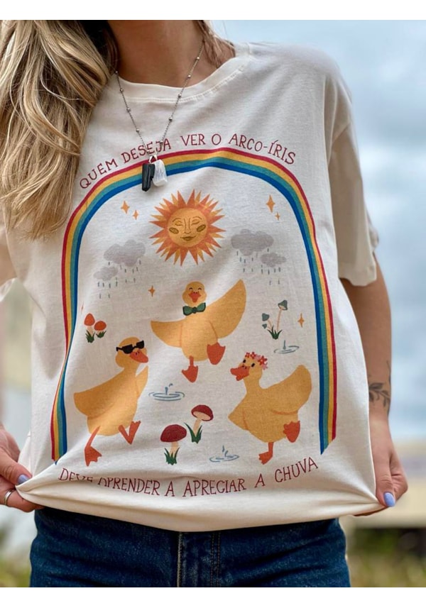 Camiseta Patos Arco-Íris - Off-White