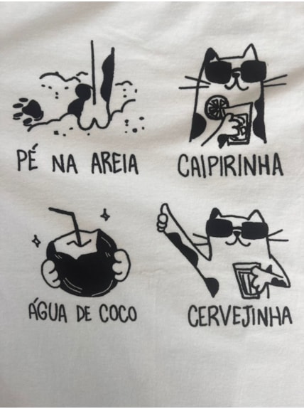 Camiseta Pé na Areia Gatinho - Off-White