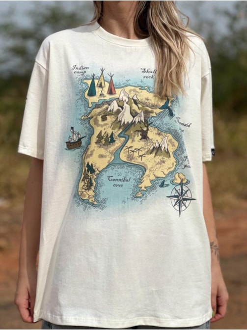 Camiseta Peter Pan - Manga Estampada - Off-White