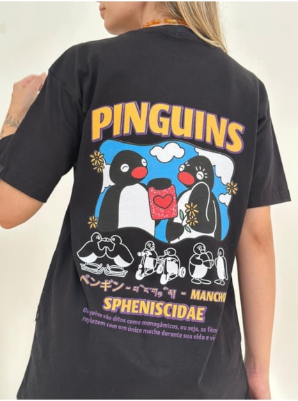 Camiseta Pingu - Preta - Frente e Verso
