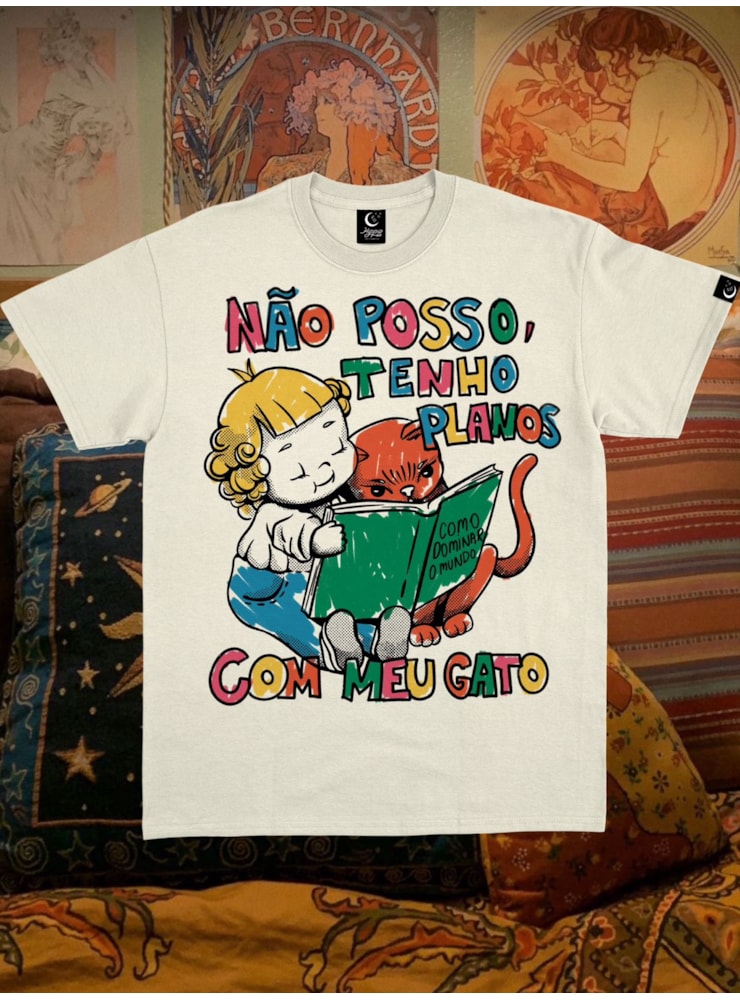 Camiseta Planos com meu gato - Off-White — imagem 1