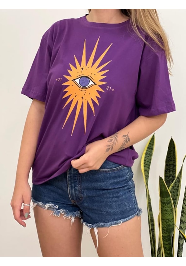 Camiseta Plenitude Sol e Lua - Roxo - Frente e Verso