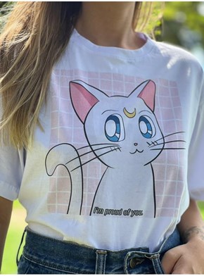 Camiseta Sailor Moon Cat - Branca