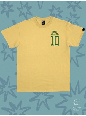 Camiseta Santo Vira Lata - Amarela Clara - Frente e Verso