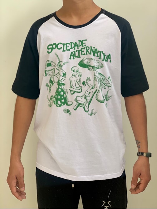 Camiseta Sociedade Alternativa - Raglan Branca