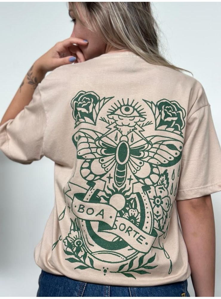 Camiseta Sorte - Cáqui - Frente e Verso — imagem 1