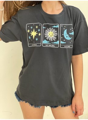 Camiseta Tarot Estrela, Sol e Lua - Chumbo