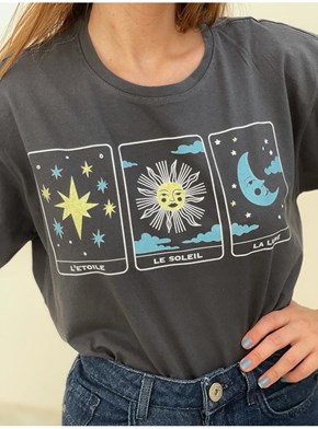Camiseta Tarot Estrela, Sol e Lua - Chumbo