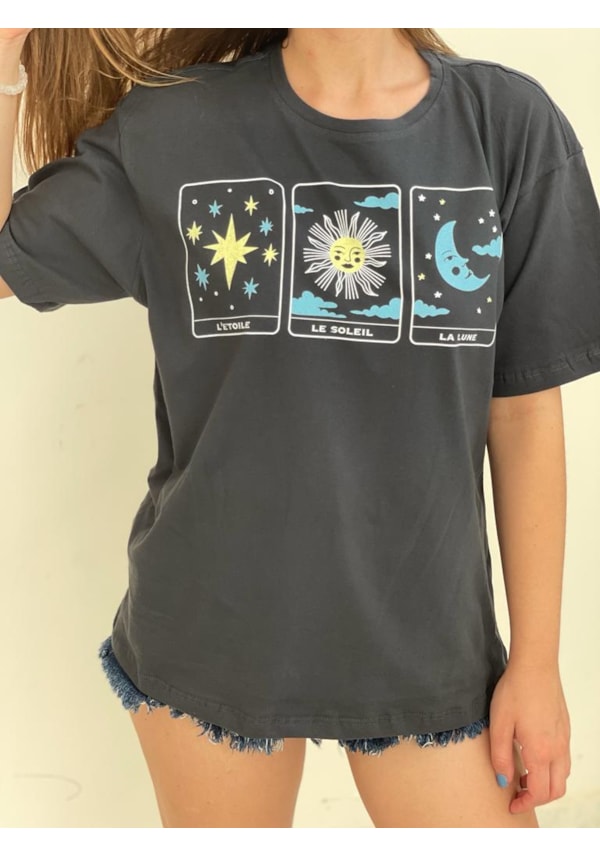 Camiseta Tarot Estrela, Sol e Lua - Chumbo