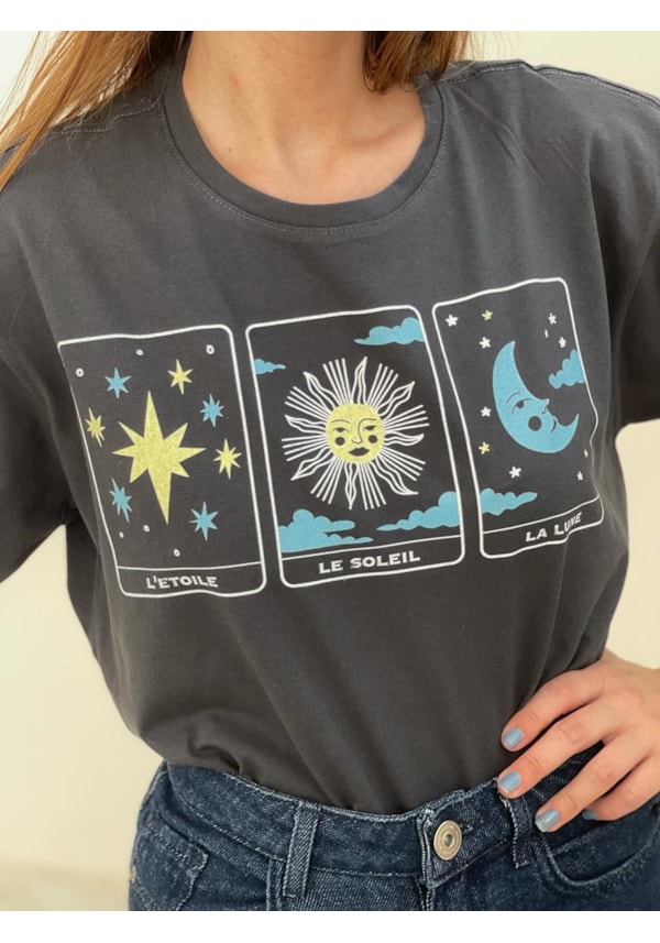 Camiseta Tarot Estrela, Sol e Lua - Chumbo