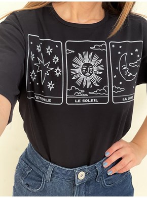 Camiseta Tarot Estrela, Sol e Lua - Preta