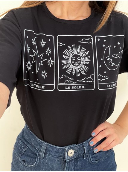 Camiseta Tarot Estrela, Sol e Lua - Preta