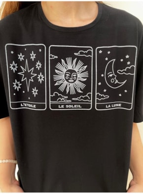 Camiseta Tarot Estrela, Sol e Lua - Preta