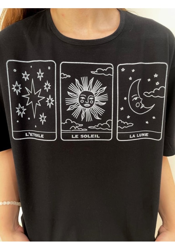 Camiseta Tarot Estrela, Sol e Lua - Preta