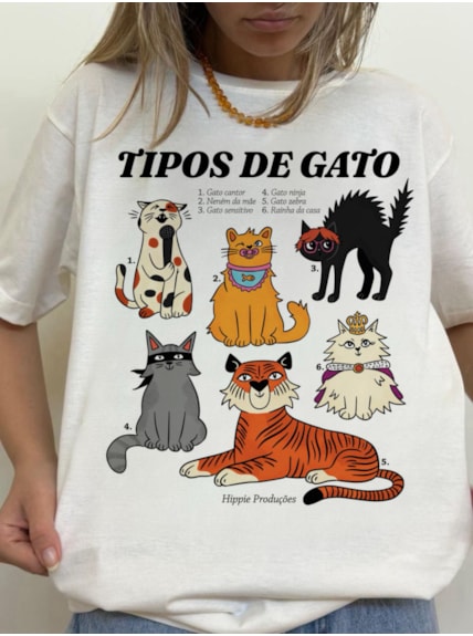 Camiseta Tipos de Gato - Off-White