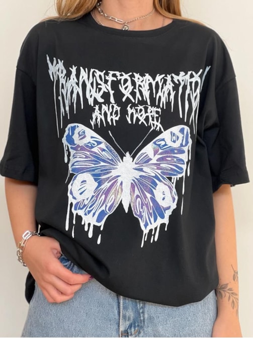 Camiseta Transformation Emo Borboleta - Preta