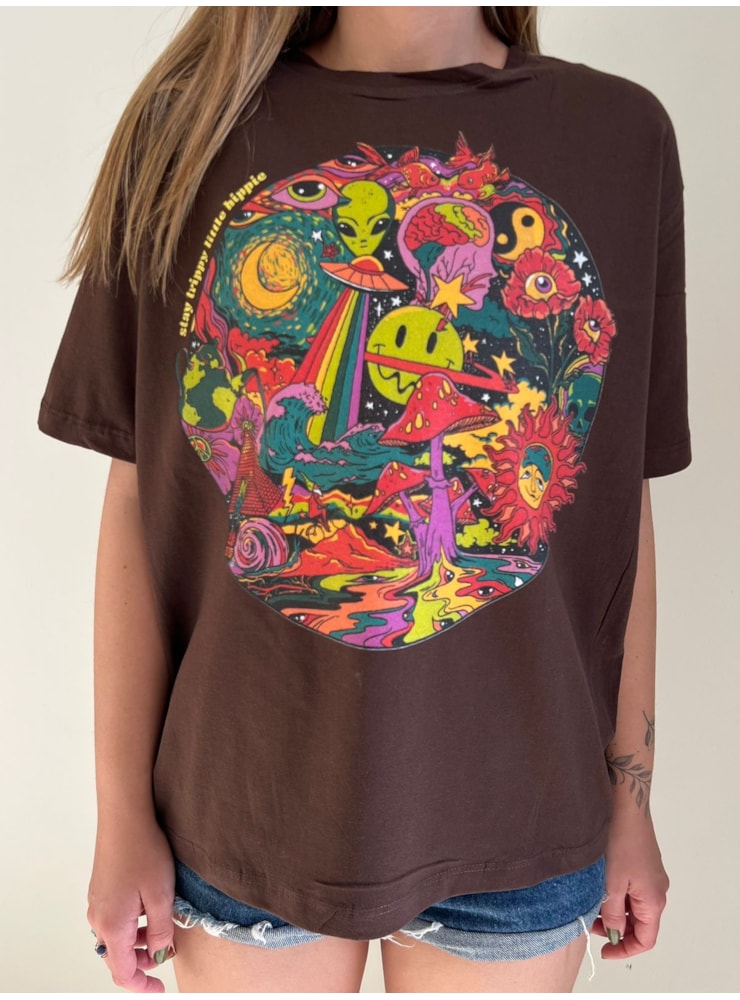 Camiseta Trip Hippie - Marrom — imagem 1