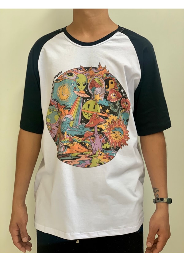 Camiseta Trip Hippie - Raglan Branca