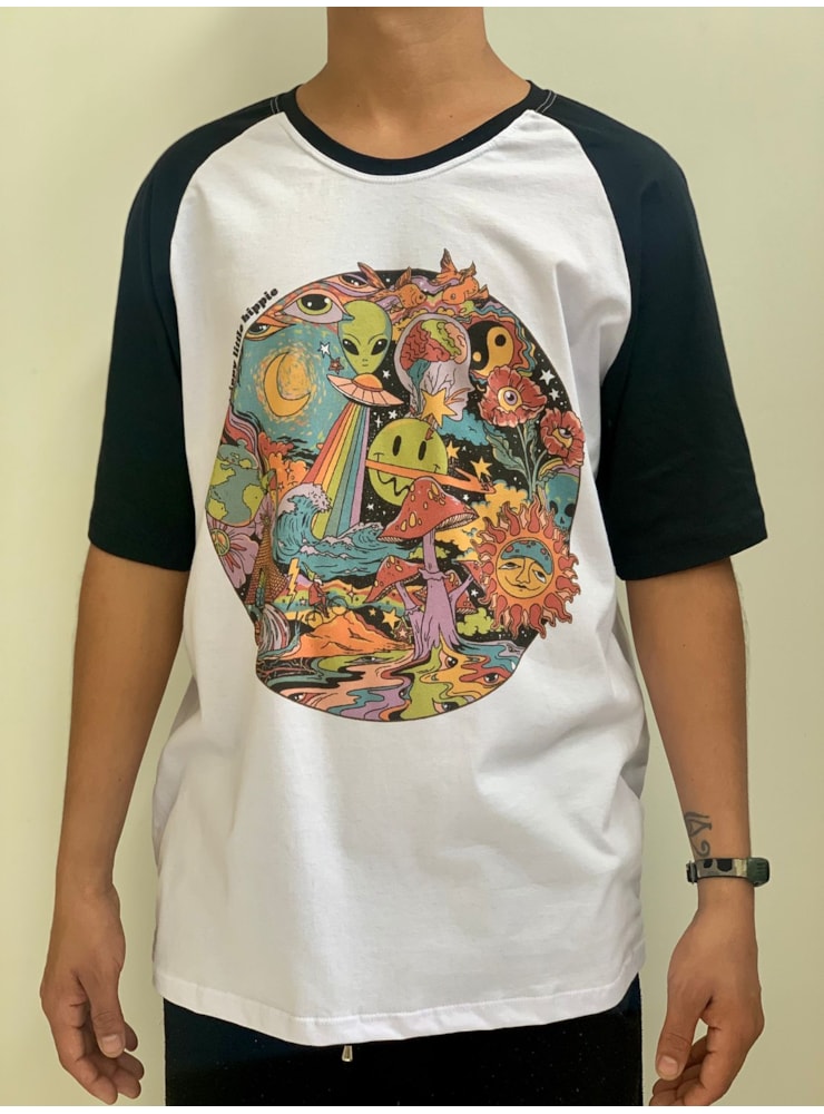 Camiseta Trip Hippie - Raglan Branca — imagem 2