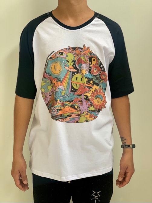 Camiseta Trip Hippie - Raglan Branca