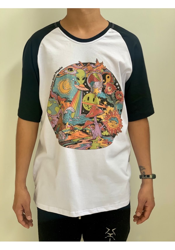 Camiseta Trip Hippie - Raglan Branca
