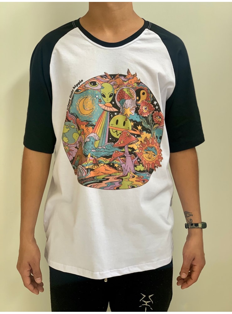 Camiseta Trip Hippie - Raglan Branca — imagem 1