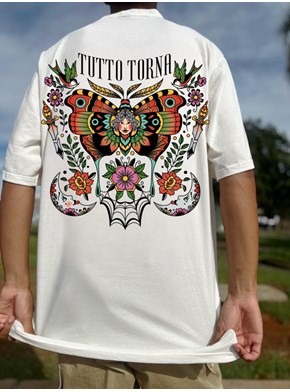 Camiseta Tutto Torna Mariposa - Off-White - Frente e Verso