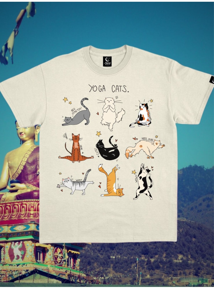 Camiseta Yoga Cats - Off-White — imagem 1