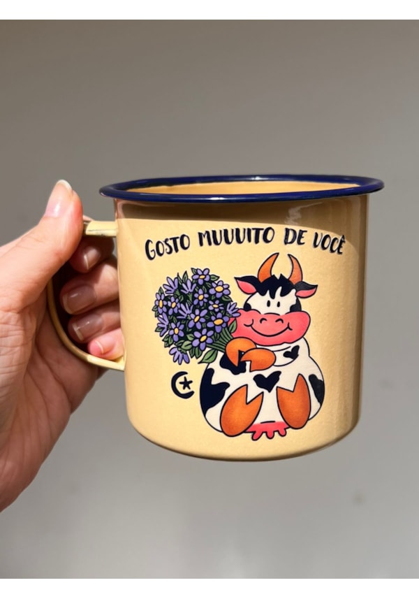 Caneca 450ml Vaquinha Romântica - Amarela