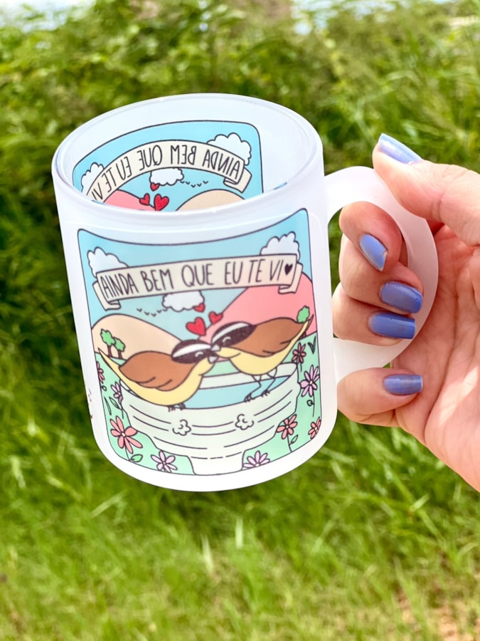 Caneca Ainda Bem Que Te Vi - Vidro Jateado — imagem 2
