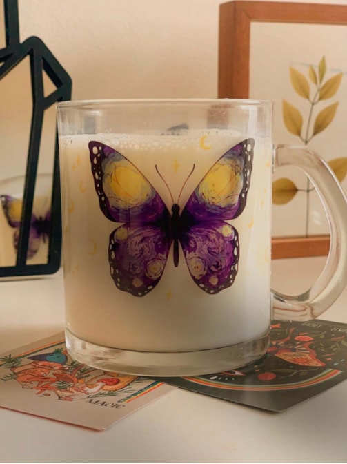 Caneca Borboleta Noite Estrelada de Vidro