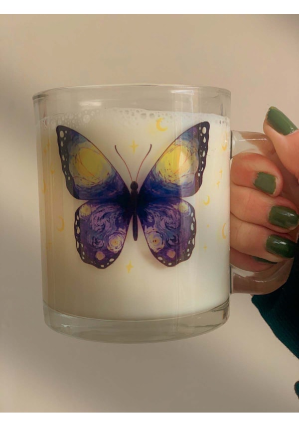Caneca Borboleta Noite Estrelada de Vidro