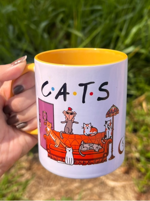 Caneca Cats Friends - Alça Amarela
