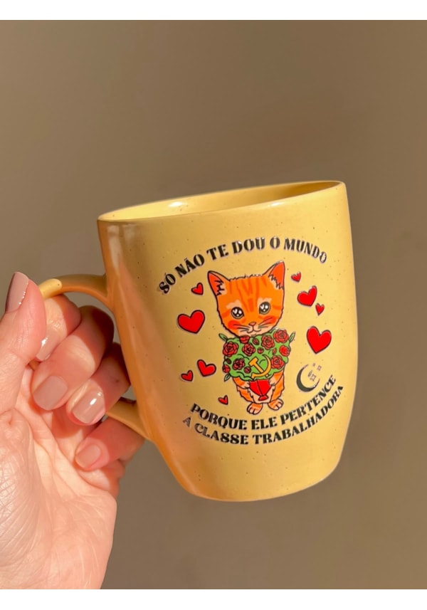 Caneca Estrelada Amarela - Gato só não te dou o mundo - 330ml