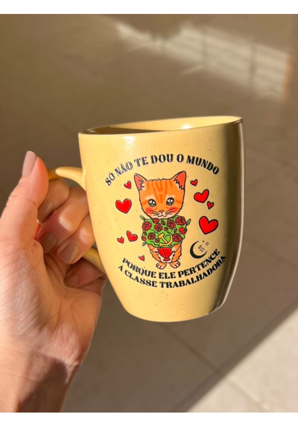 Caneca Estrelada Amarela - Gato só não te dou o mundo - 330ml