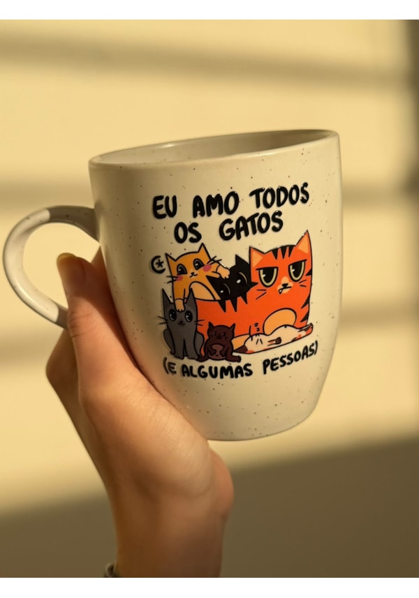Caneca Estrelada Branca - Amo Todos os Gatos - 330ml