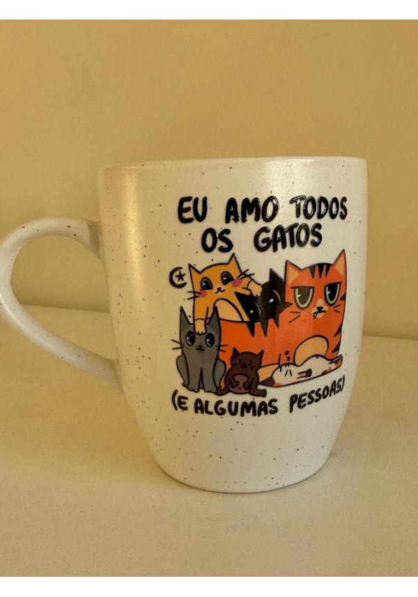 Caneca Estrelada Branca - Amo Todos os Gatos - 330ml