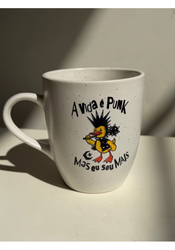 Caneca Estrelada Branca - Pato Punk - 330ml