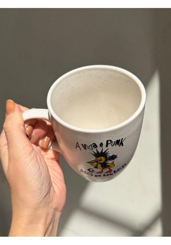 Caneca Estrelada Branca - Pato Punk - 330ml