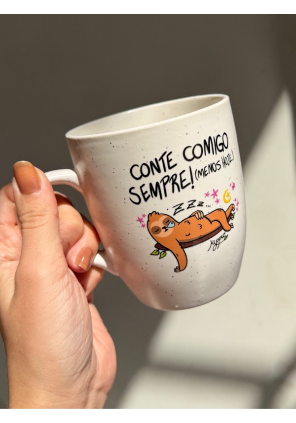 Caneca Estrelada Branca - Preguiça conte comigo - 330ml