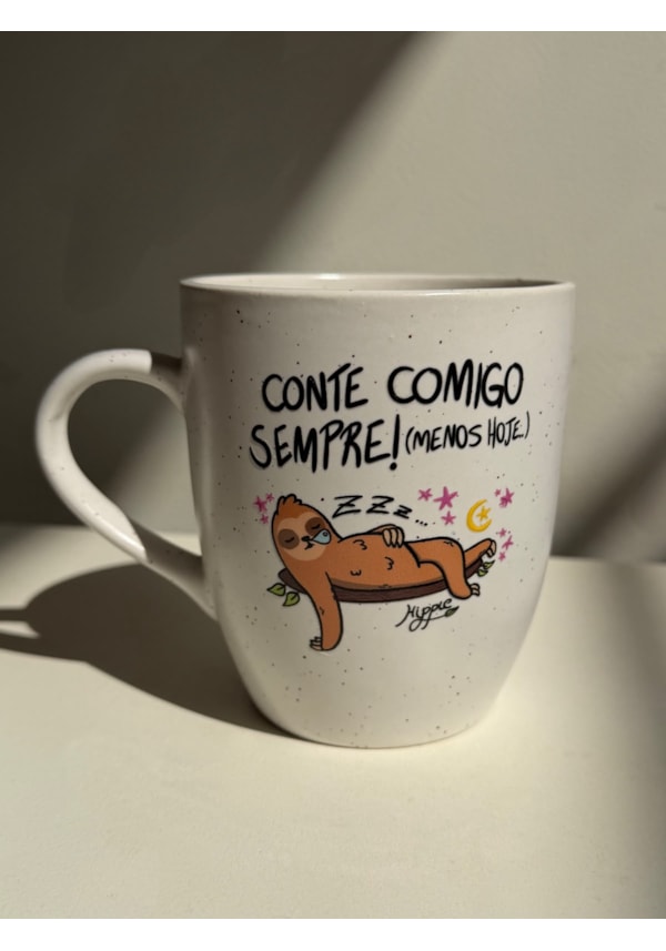 Caneca Estrelada Branca - Preguiça conte comigo - 330ml