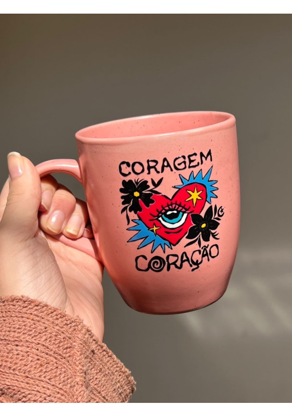 Caneca Estrelada Rosa - Coragem Coração - 330ml