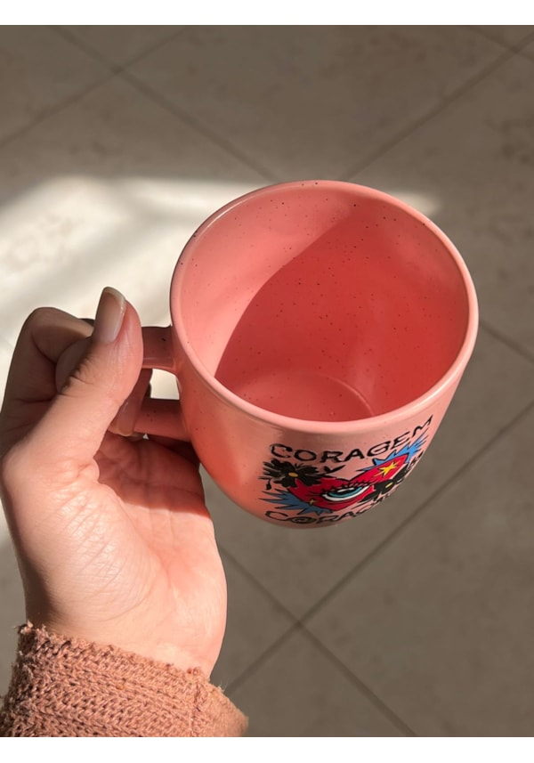 Caneca Estrelada Rosa - Coragem Coração - 330ml