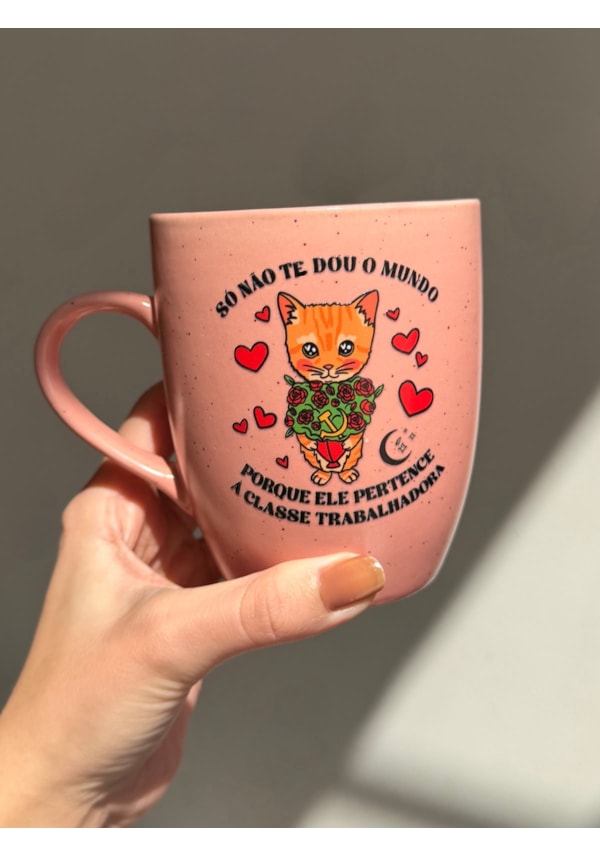 Caneca Estrelada Rosa - Gato te dou o mundo - 330ml
