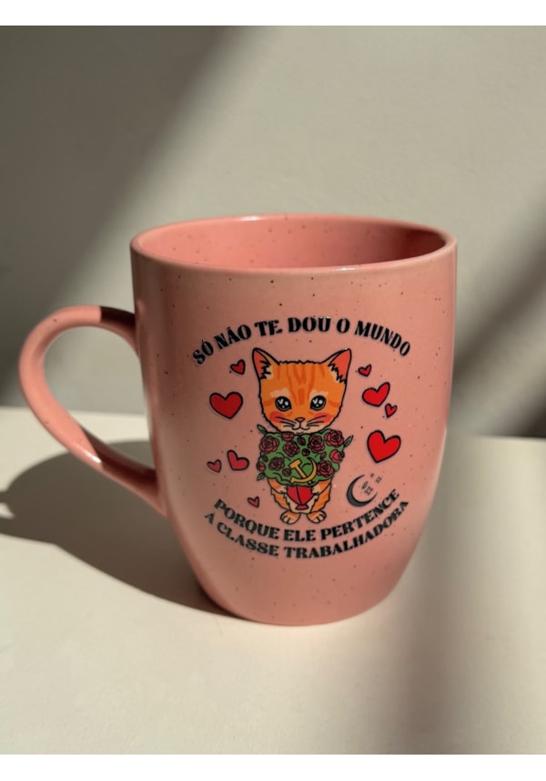 Caneca Estrelada Rosa - Gato te dou o mundo - 330ml