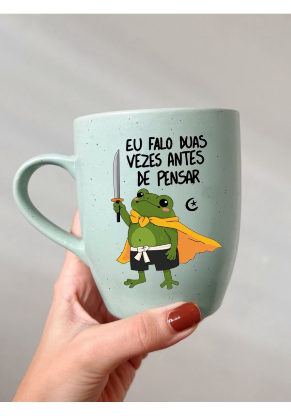 Caneca Estrelada Verde - Eu falo duas vezes antes de pensar - 330ml
